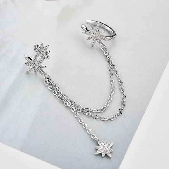 925 Sterling Silver CZ Eight Stars Cuff Earring - Picture 5 of 8